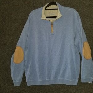 Daniel Cremieux 1/4 Zip Sweater Cotton Pullover Blue Sz L Preppy Elbow Patches